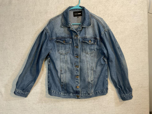Fashion Nova Jacket Womens Medium Blue Denim Button Front Collared Pockets