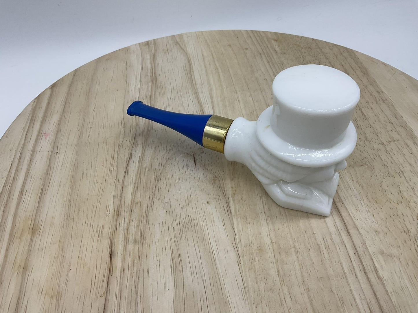 Avon Ceramic Man In Top Hat Tobacco Pipe Figurine White Blue Gold Tone Decor VTG