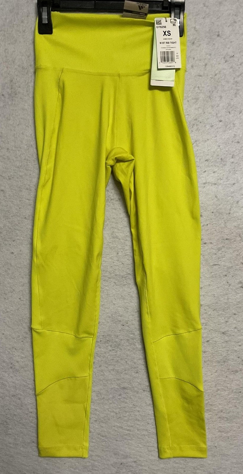 Adidas Leggings Womens XS Acid Yellow 7/8 Tight High Rise Ribbed Training GT6256