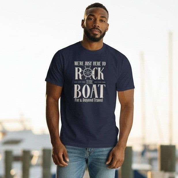 T-Shirt Mens Large Navy Blue Rock The Boat Graphic Travel Tee