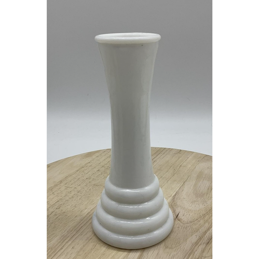 Vintage White Ceramic Bud Vase Tiered Ring Pedestal Base Modern Home Decor