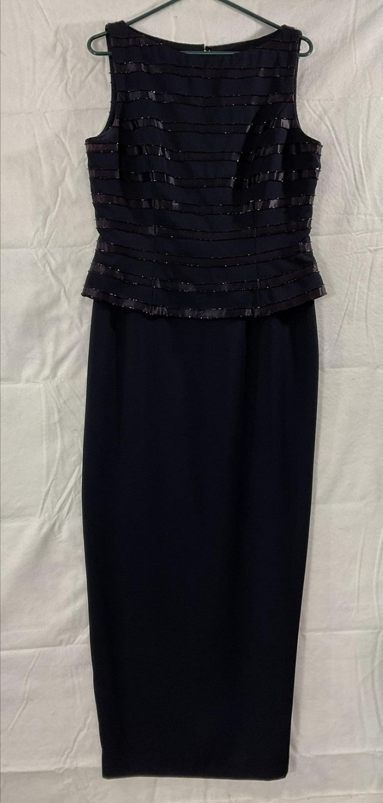 Marie St. Claire Navy Glitter Striped Maxi Dress Womens 12 Sleeveless Sheath