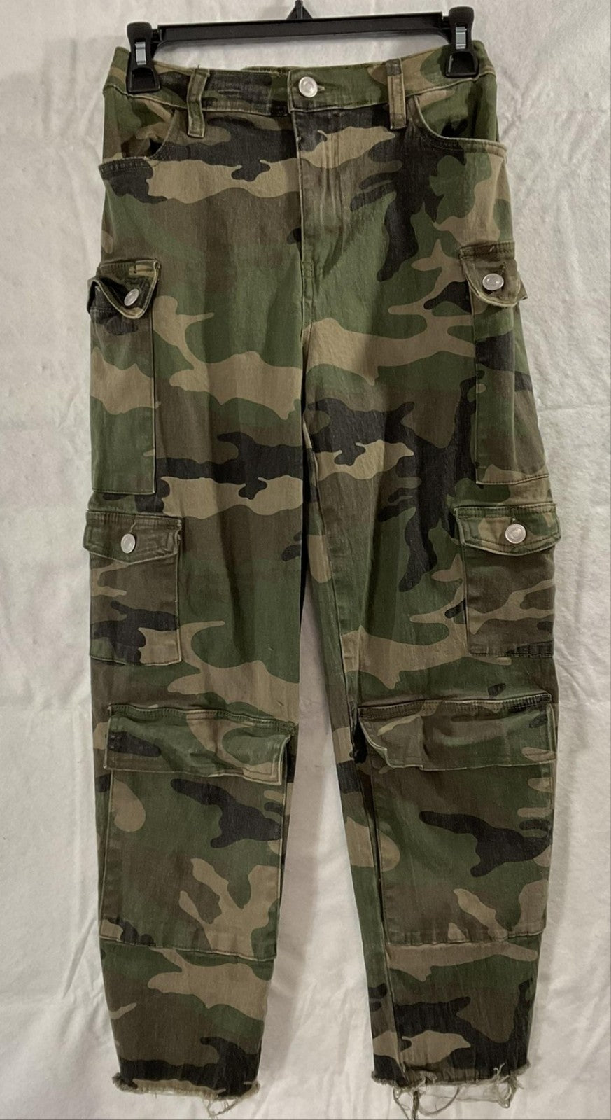 Rue21 Pants Juniors S Green Camouflage Cargo Twill Elastic Waist Raw Hem Army