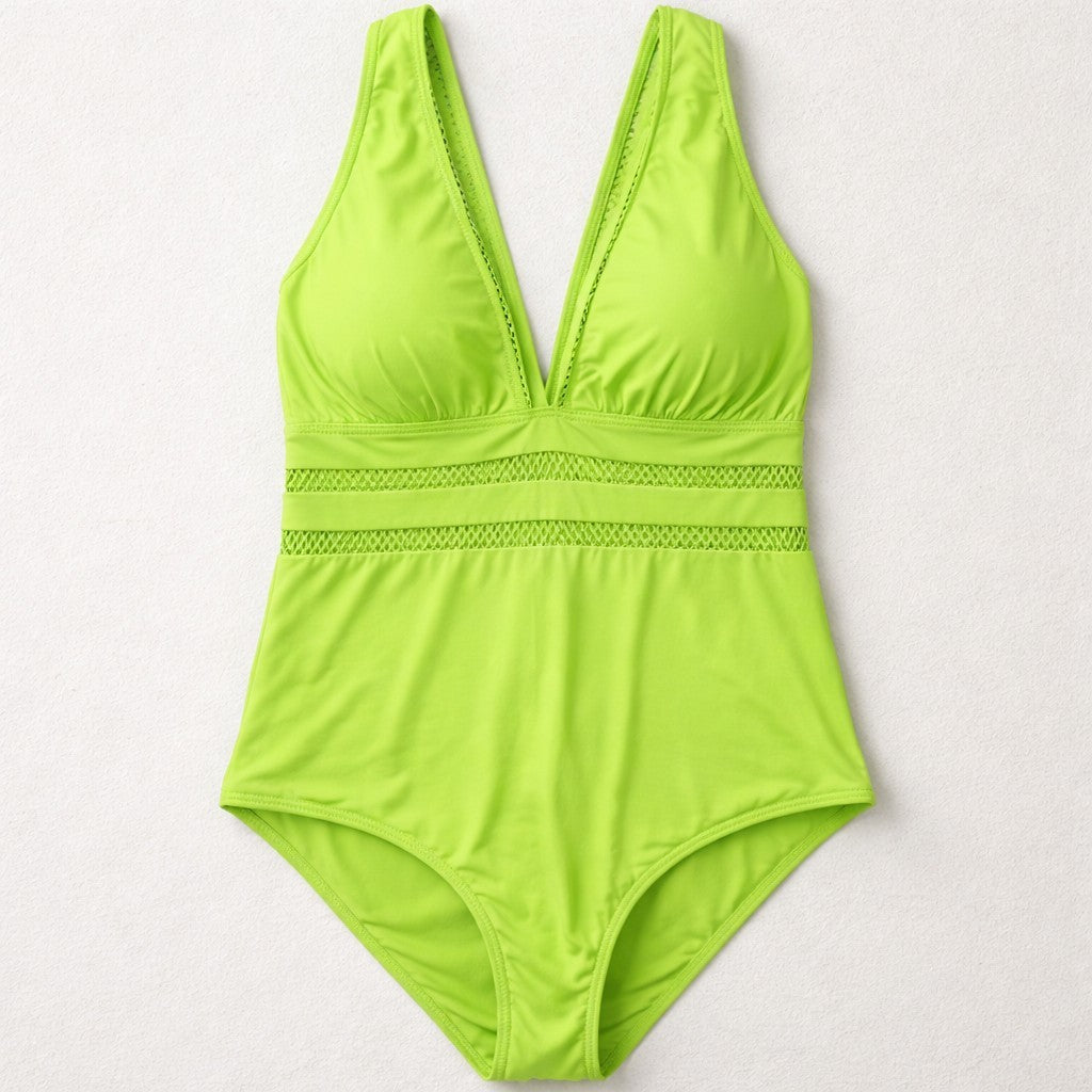 Tempt Me Swimsuit Womens 20W Green Plunge One Piece Mesh Criss Cross Back