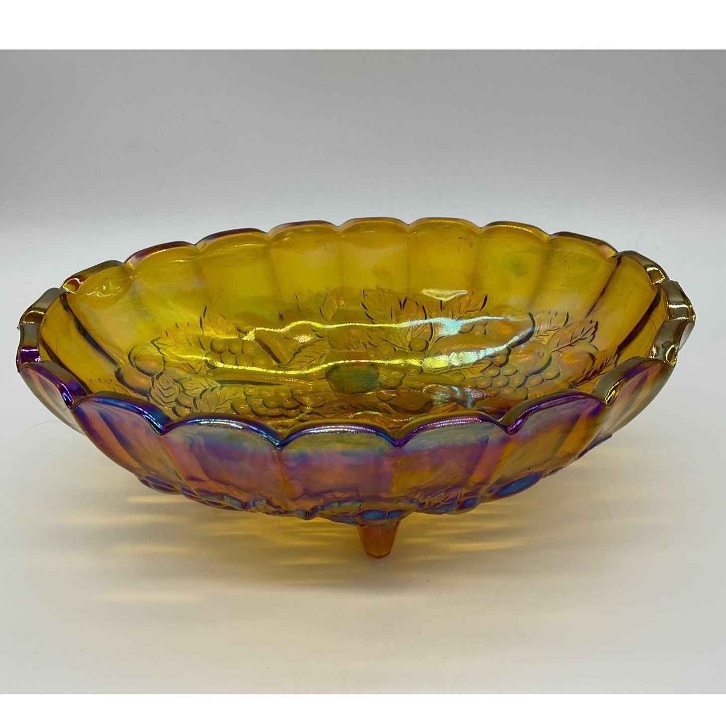 Indiana Glass Harvest Grape Bowl Unisex Large Marigold Iridescent Carnival Glass