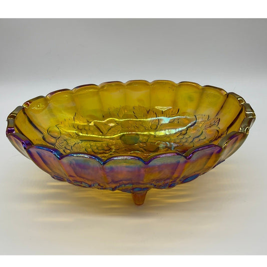 Indiana Glass Harvest Grape Bowl Unisex Large Marigold Iridescent Carnival Glass