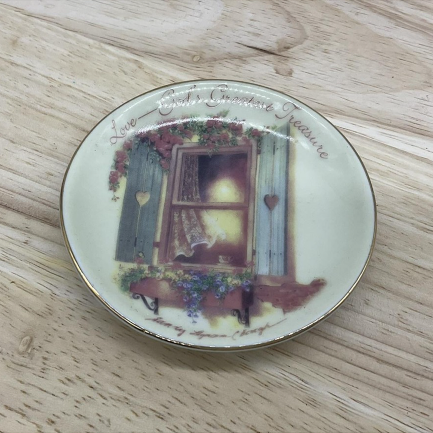 Love Begins at Home Mini Porcelain Plate Gold Rim Country Window Scene HH Mark