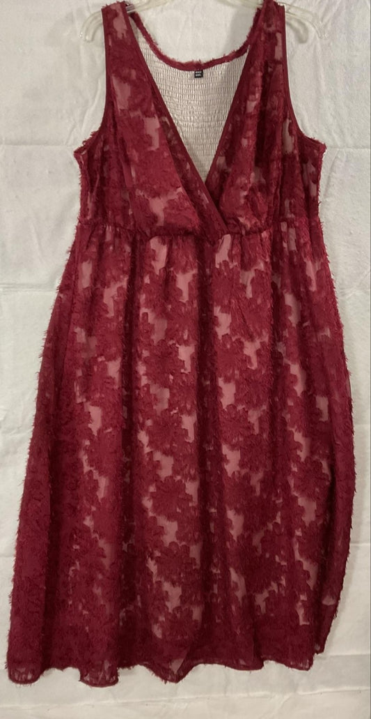 RWJ Dress Womens 2XL Red Lace Floral Smocked Fit Flare Maxi Party