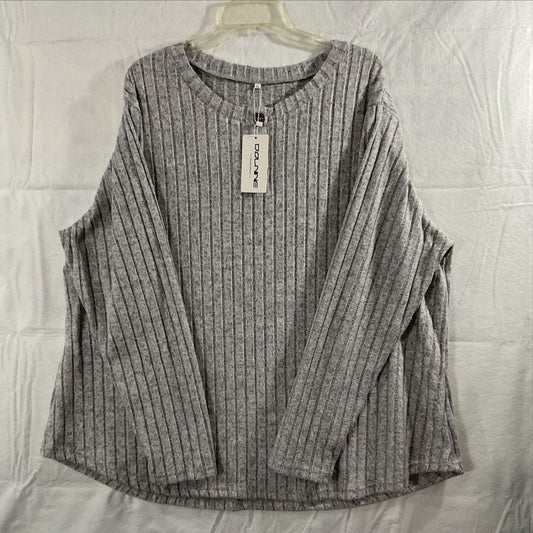 DOLANE Shirt Womens 4XL Gray Ribbed Knit Striped Long Sleeve Plus Size Top