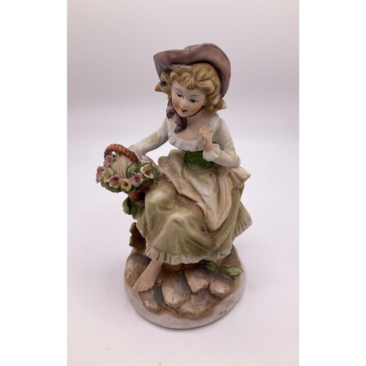 1980's Vintage Giuseppe Lady Pottery Figurines Grandmacore Cottagecore