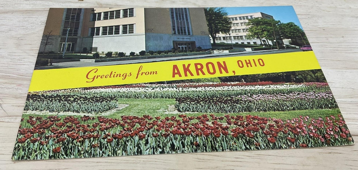 Vintage Greetings From Akron Ohio Plasticrome Photochrome Postcard 6 X 4 In
