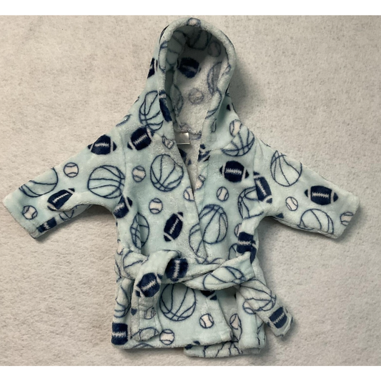 Baby Boys Hooded Bathrobe 0-9M Soft Fleece Sports Balls Print Plush Robe Blue