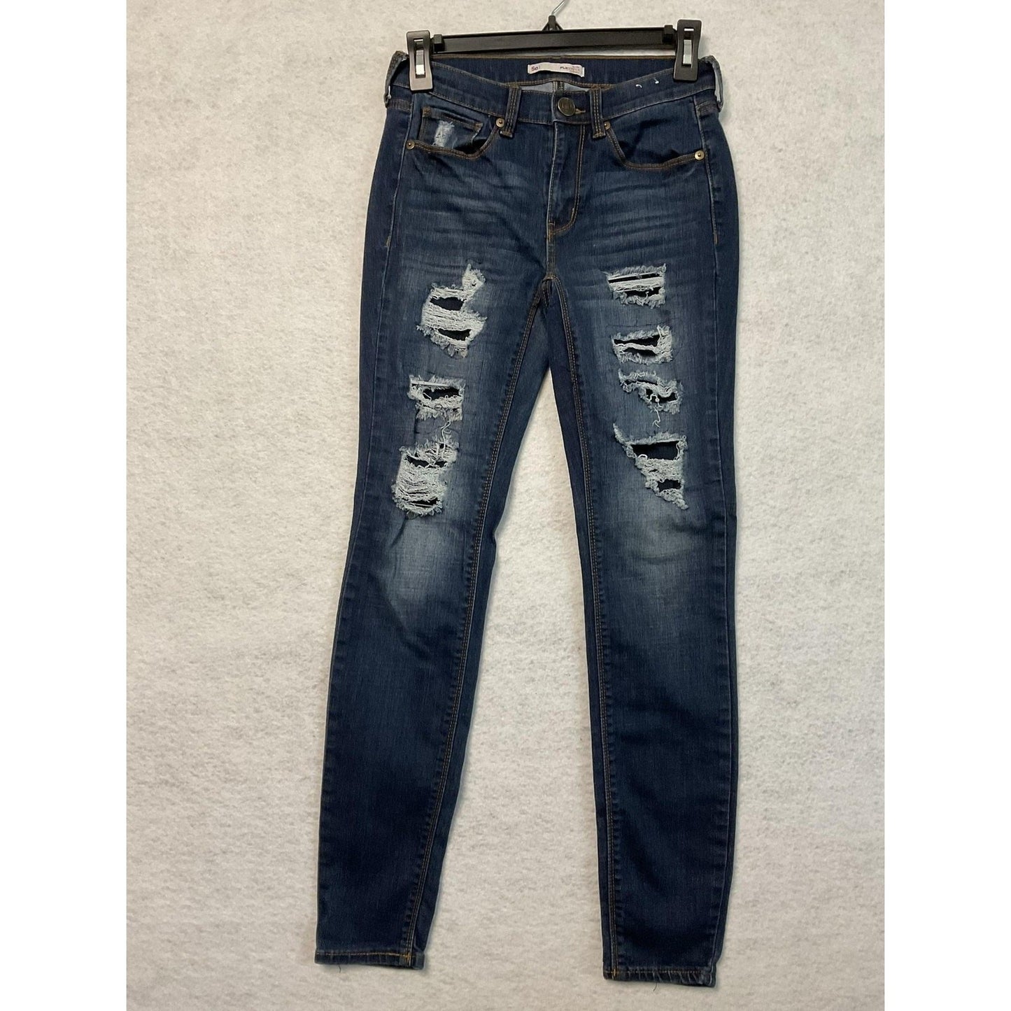 SO Jeans Juniors 1 Blue Dark Wash FLXStretch Skinny Distressed Ripped Low Rise