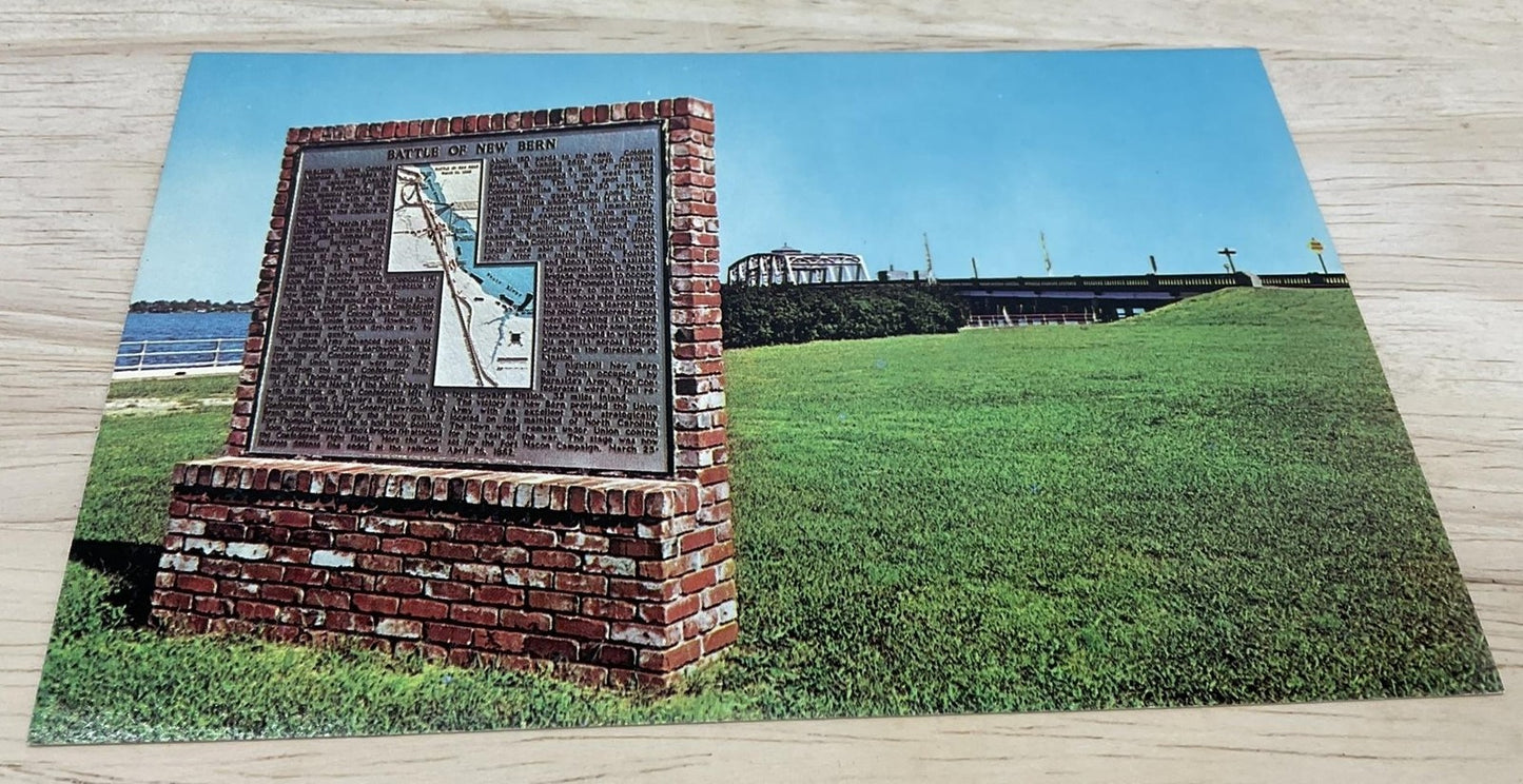 Vintage Neuse River Bridge New Bern NC Aerial Photochrome Postcard 5.5x3.5 In