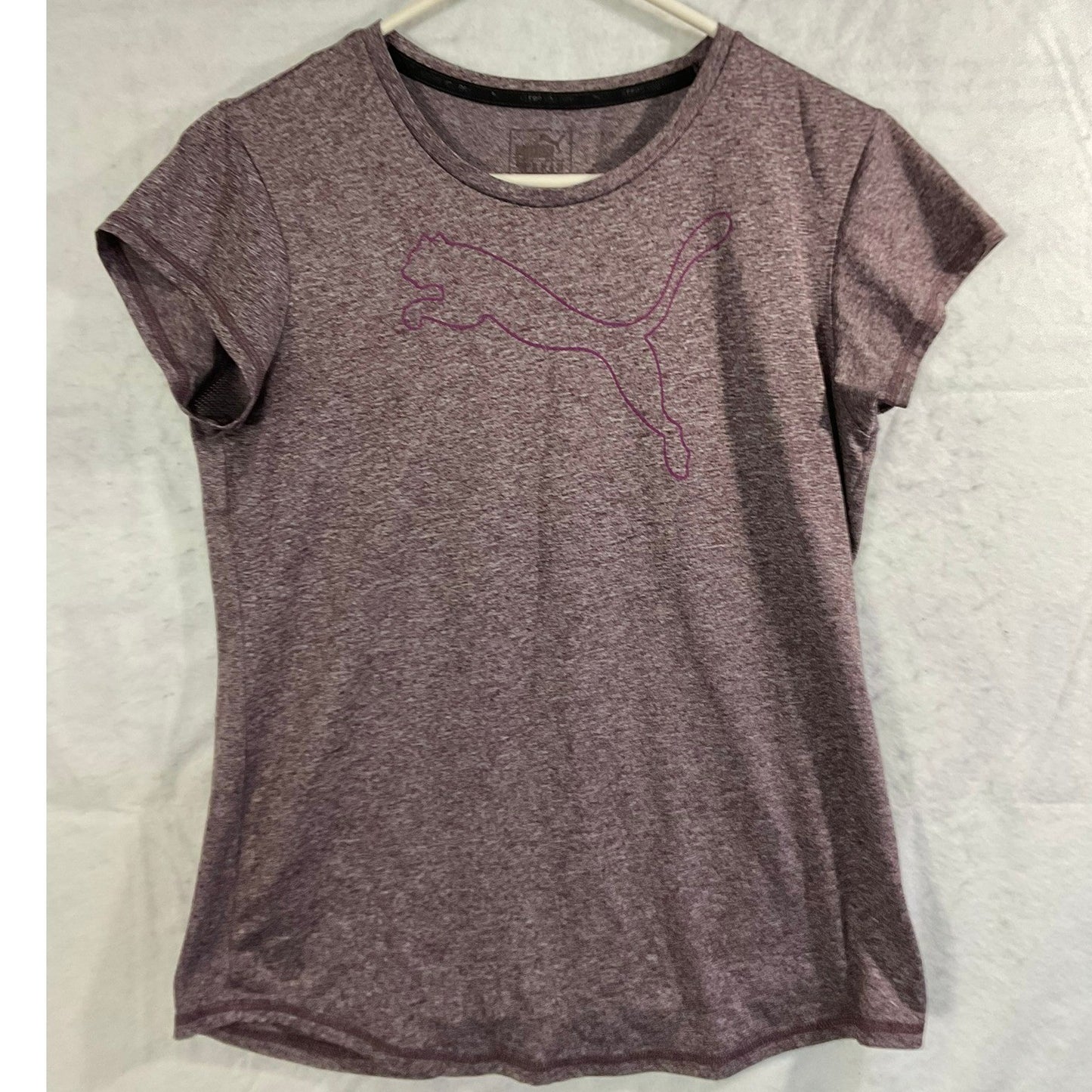 Puma T-Shirt Women Medium Purple Heathered Logo Short Sleeve Activewear Tee