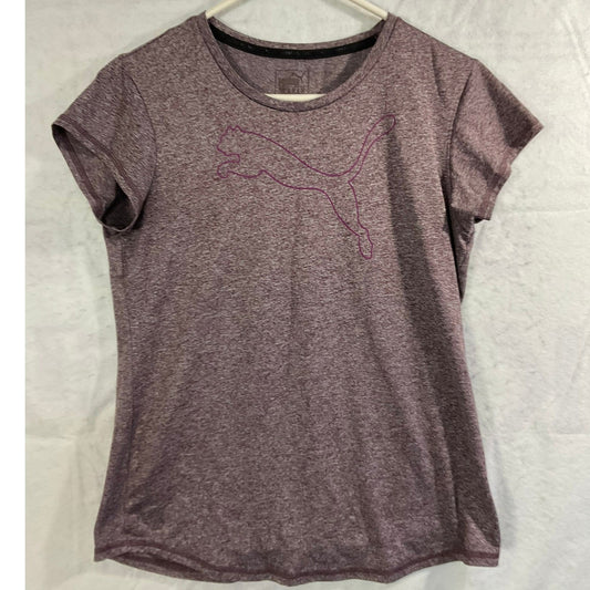 Puma T-Shirt Women Medium Purple Heathered Logo Short Sleeve Activewear Tee