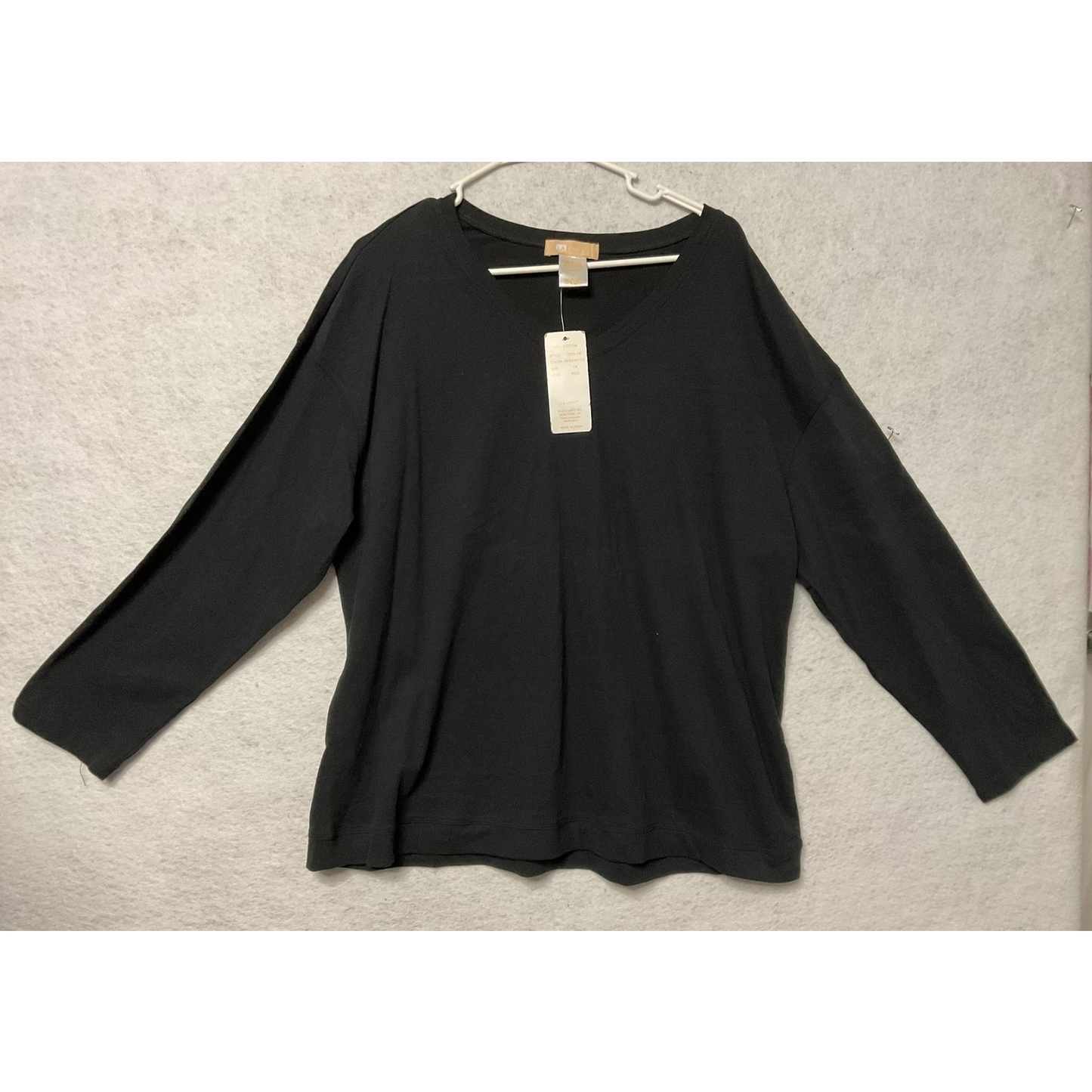 La Cera Shirt Womens 1X Black 100% Cotton Long Sleeve V Neck Plus Size Top