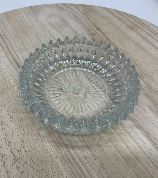Clear Pressed Glass Round Candy Nut Dish Bowl Sawtooth Edge Starburst Serving