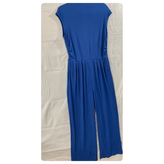 Kirundo Jumpsuit Women Large Blue Excellent Ribbed Mock Neck Sleeveless Wide Leg