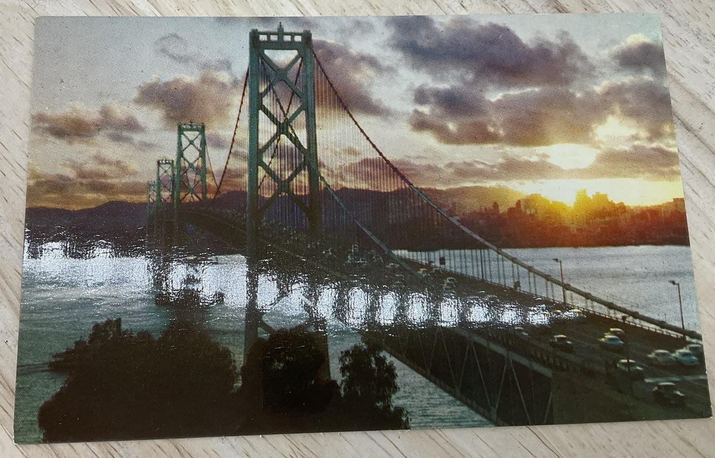Vintage San Francisco-Oakland Bay Bridge HS Crocker Photochrome Postcard 5.5x3.5