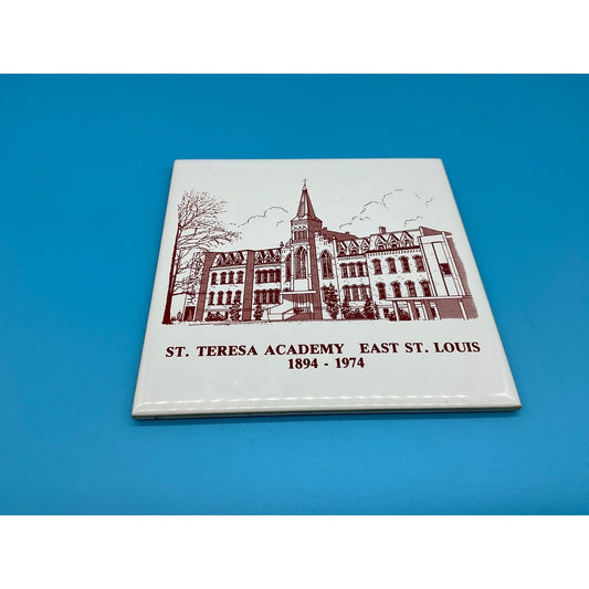 Vintage Ceramic Tile Trivet St. Teresa Academy East St. Louis 1894–1974