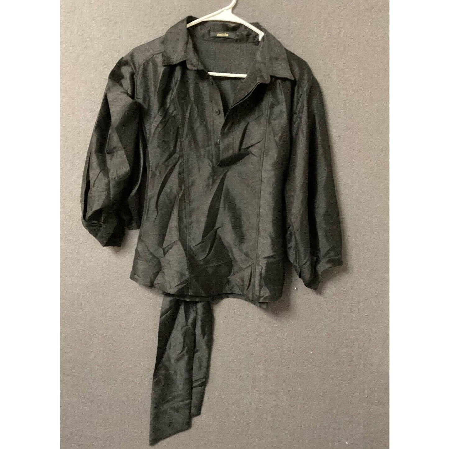 Amitie Black Polyester Blouse Lightweight Long Sleeve Size S Romantic Dark Goth