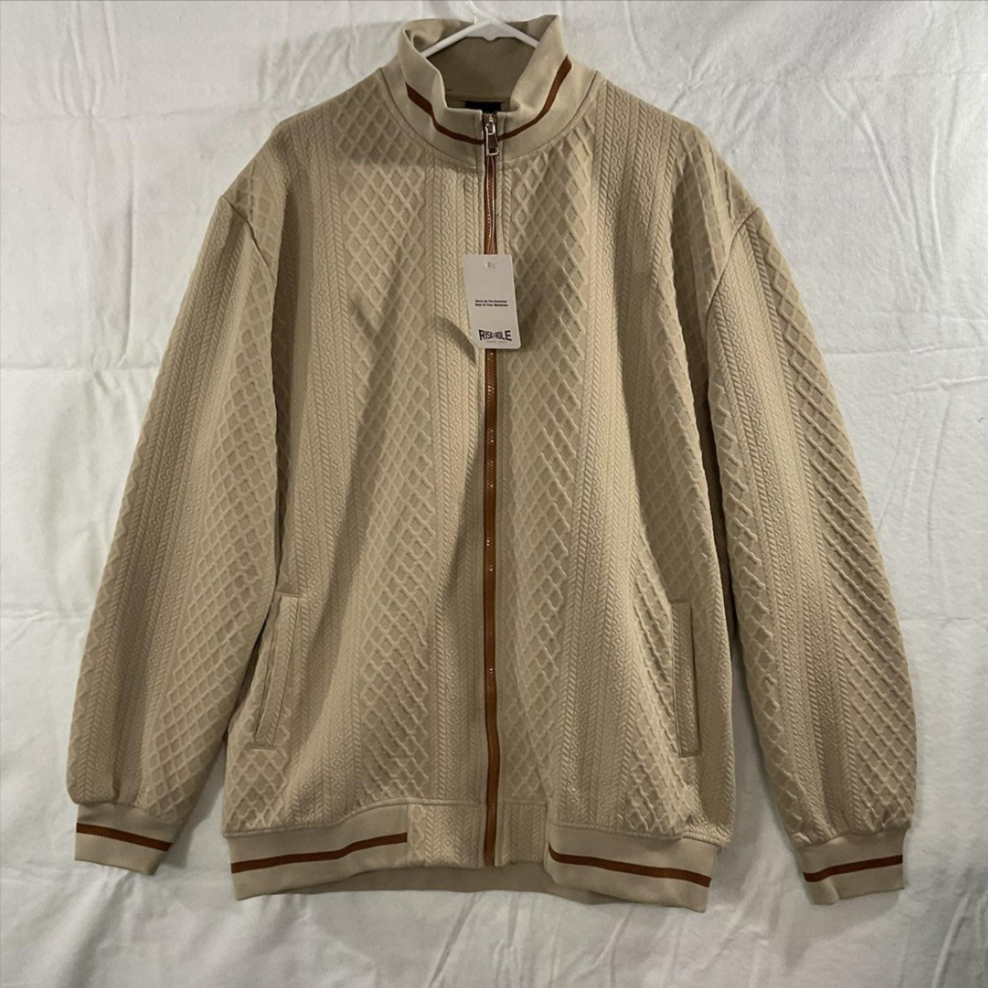 RISKROLE Jacket Mens 3XL Beige Textured Track Full Zip Elbow Patch Geometric