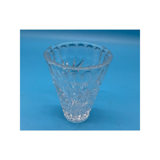 Vintage Clear Pressed Glass Vase 5" Tall Diamond Starburst Pattern Floral HEAVY