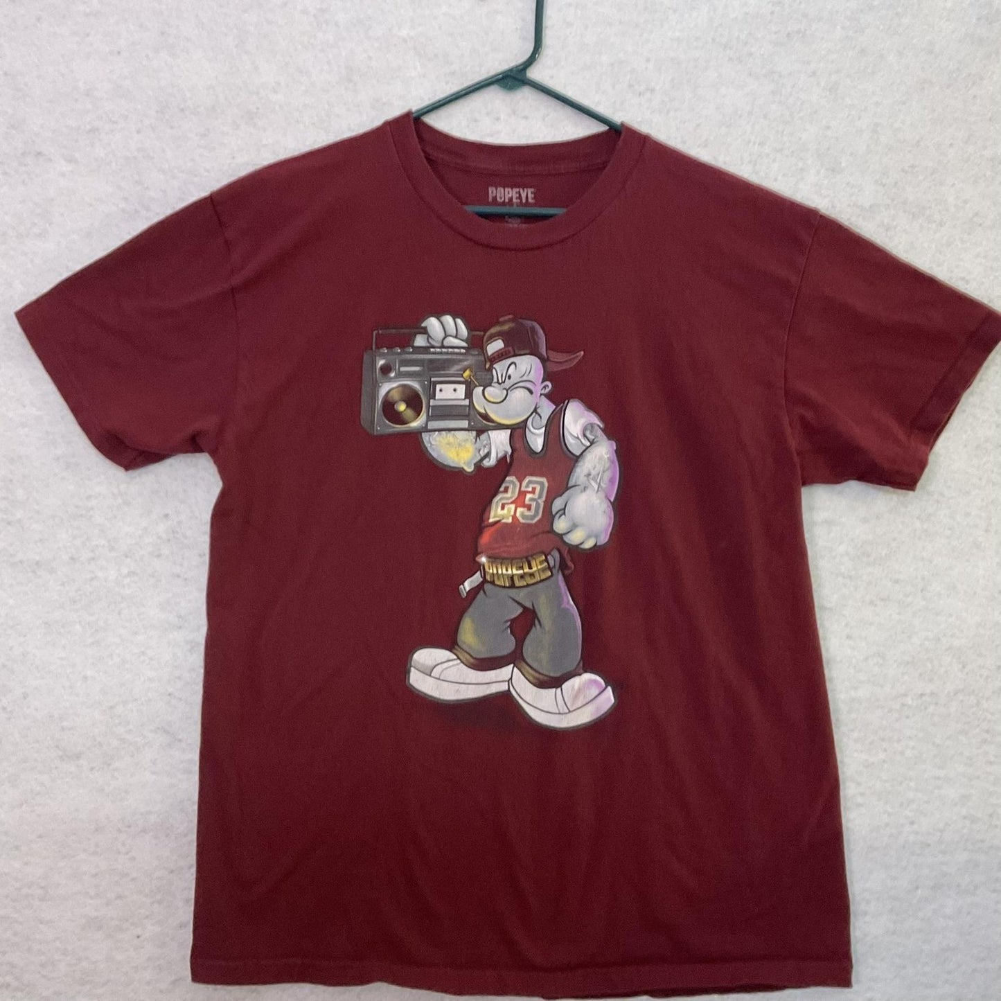 Popeye Shirt Mens Medium Red Boombox 23 Graphic Tee Hip Hop Streetwear Tagless