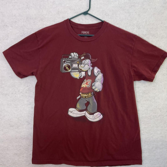 Popeye Shirt Mens Medium Red Boombox 23 Graphic Tee Hip Hop Streetwear Tagless