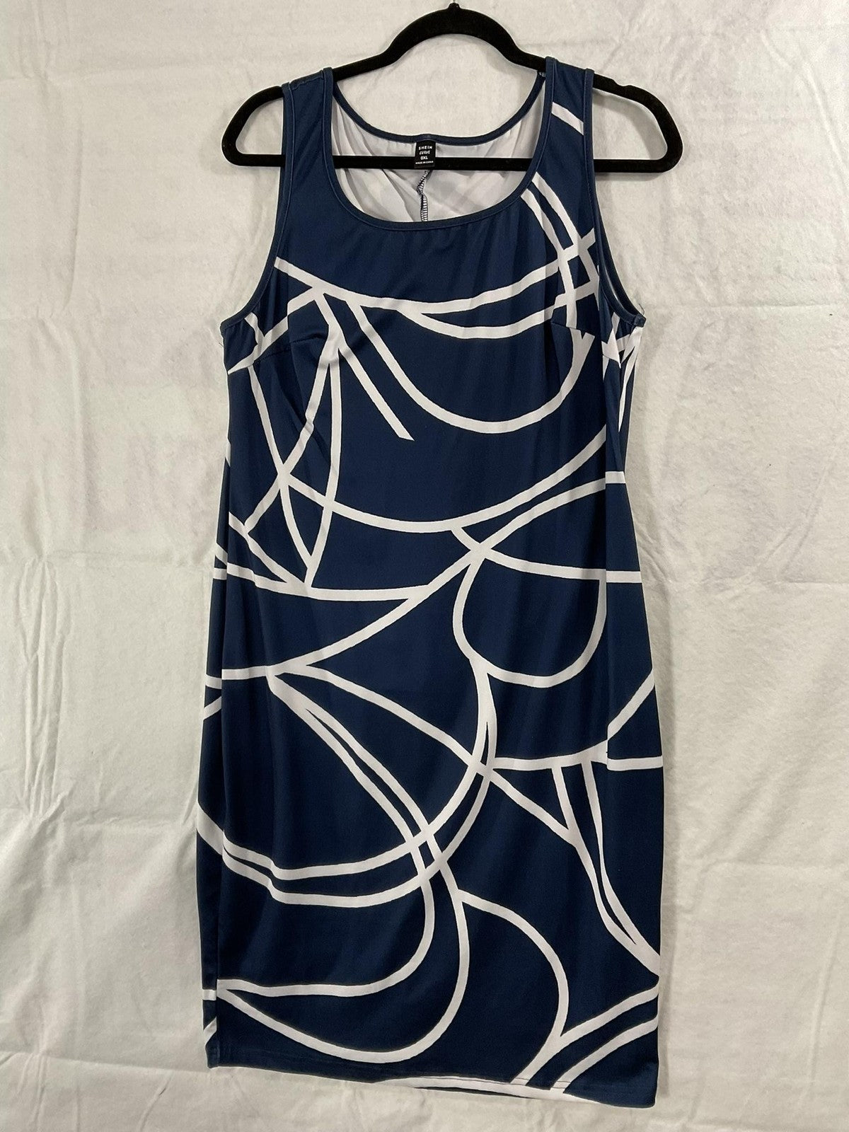 SHEIN Curve Dress Womens 0XL Blue Geometric Sleeveless Bodycon Knee Length