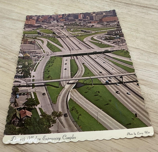 Vintage Detroit Modern Expressway Complex Dexter Photochrome Postcard 5.5x3.5 In