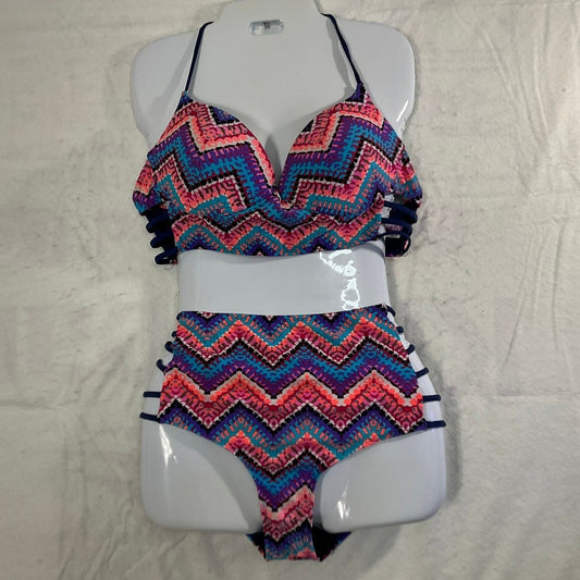 YMI Bikini Set Womens XL Multicolor Chevron High Waist Caged Two Piece Swimsuit