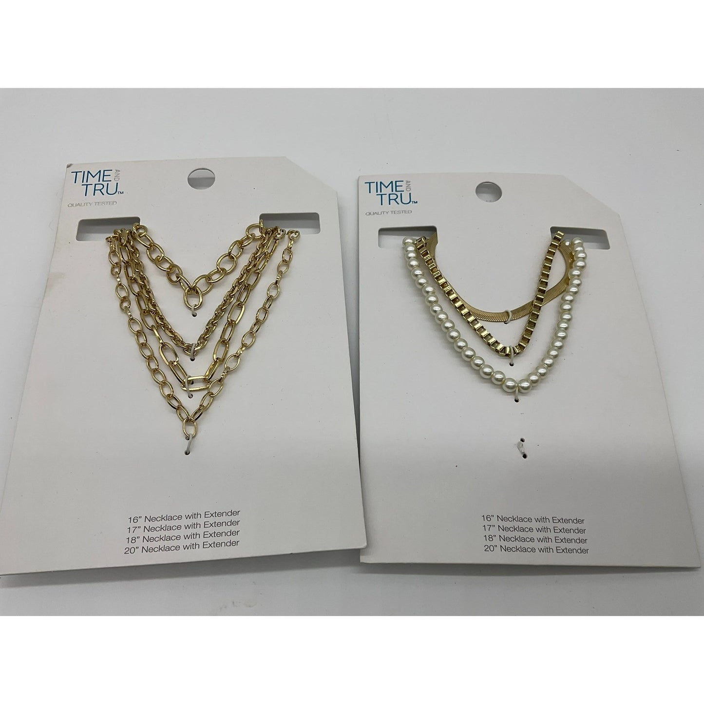 Time and Tru Necklace Set Women OS Gold Pearl Layered Chain 2 Pack Bundle NEW