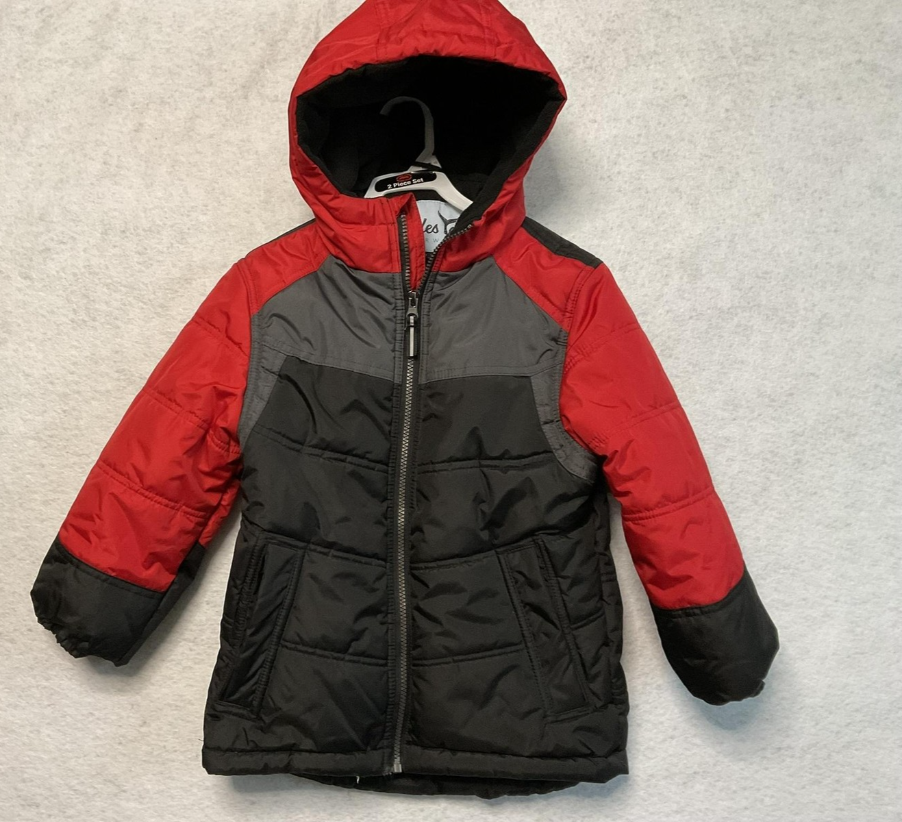 Whales Tail Outerwear Jacket Boys 7 Red Gray Black Hooded Fleece Lined Puffer