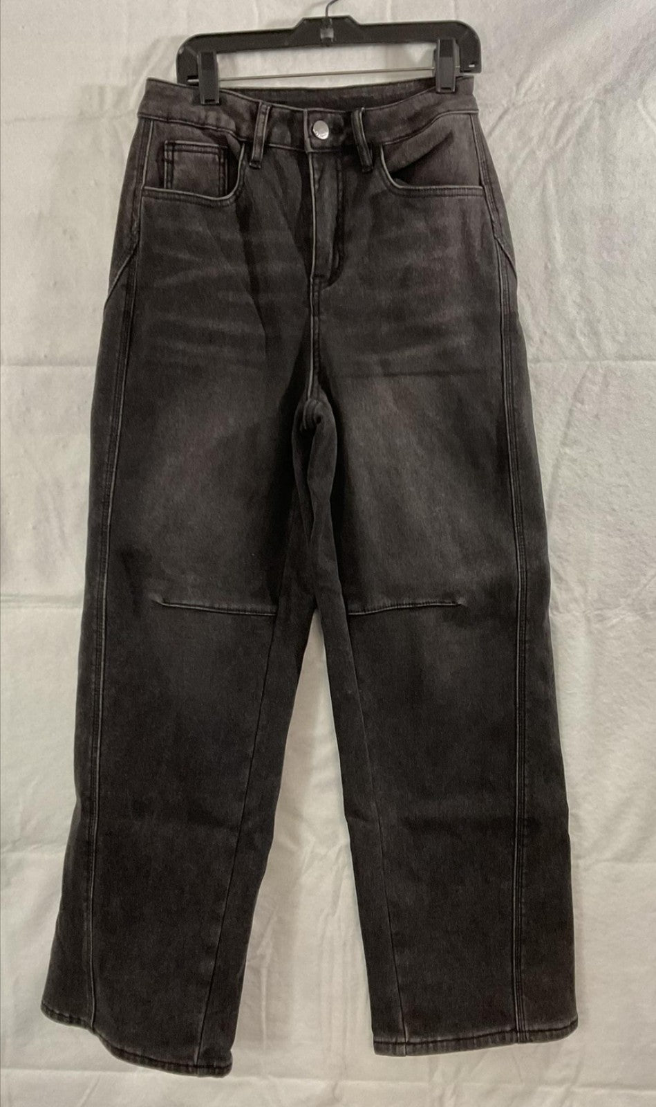 Hello Jeans Womens XS Charcoal Wide Leg High Rise Fleece Lined Thermal Denim