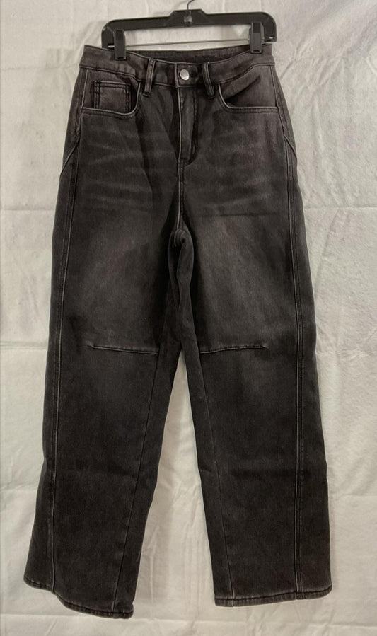 Hello Jeans Womens XS Charcoal Wide Leg High Rise Fleece Lined Thermal Denim