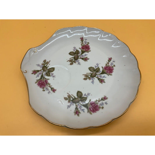 7.5" Vintage Rose Luncheon Plate Gold Trim Scalloped Edge Unmarked