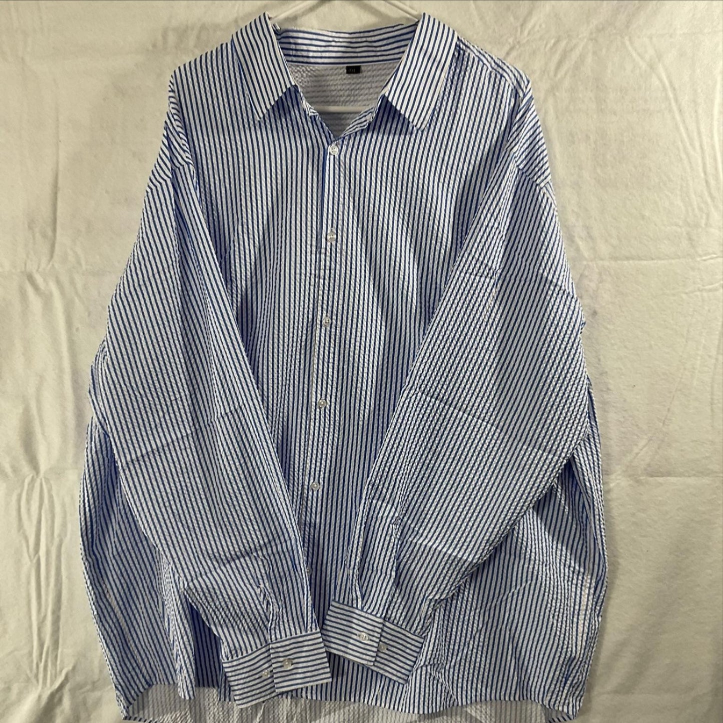 Blue White Striped Shirt Mens 4XL Long Sleeve Button Up Big Tall Seersucker