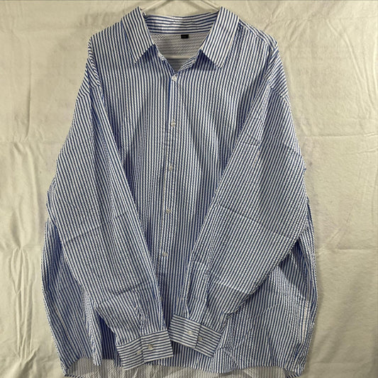 Blue White Striped Shirt Mens 4XL Long Sleeve Button Up Big Tall Seersucker
