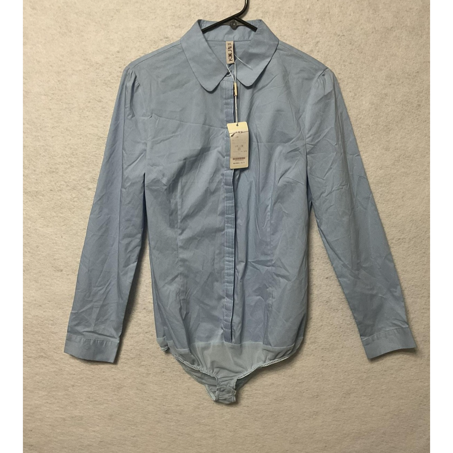 KOJIA Shirt Bodysuit Womens US L/XL Light Blue Long Sleeve Button Front Top