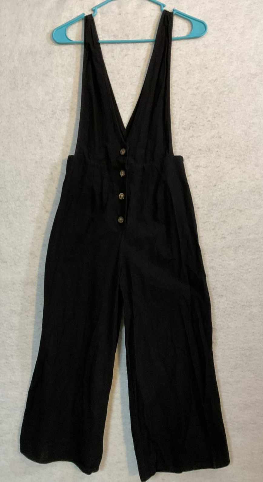 Sienna Sky Jumpsuit Womens Small Black Sleeveless V Neck Button Front Wide Leg