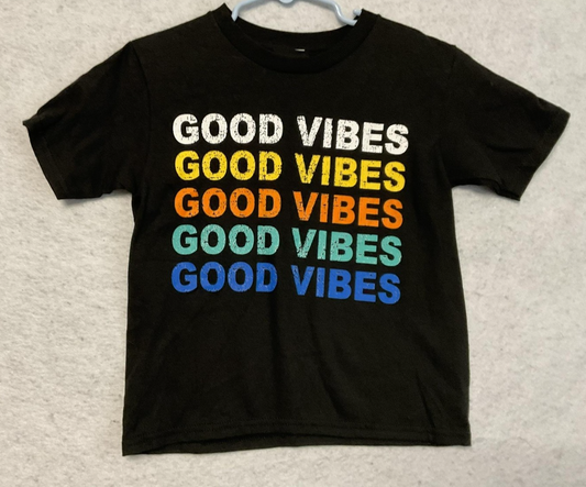 Popular Sports Shirt Unisex Kids 6 Black Good Vibes Short Sleeve Graphic T-Shirt