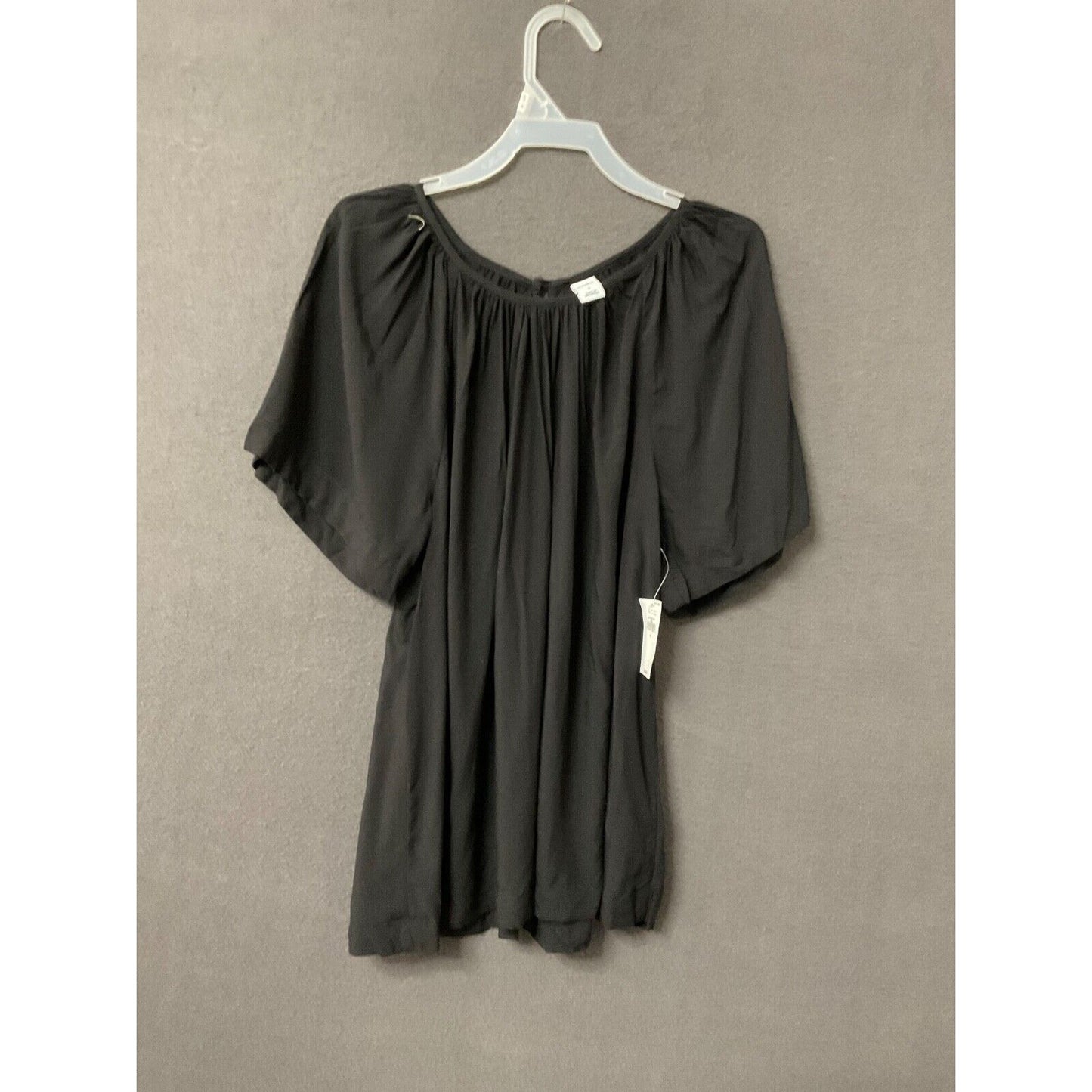Old Navy Classic Black Rayon Short Sleeve Blouse Top S NWT Smocked Neckline