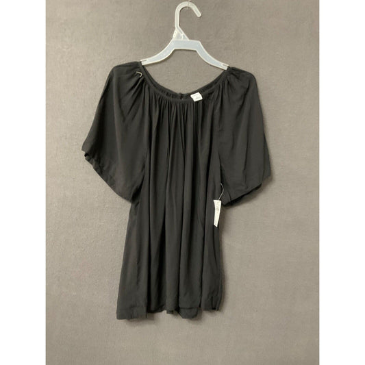 Old Navy Classic Black Rayon Short Sleeve Blouse Top S NWT Smocked Neckline