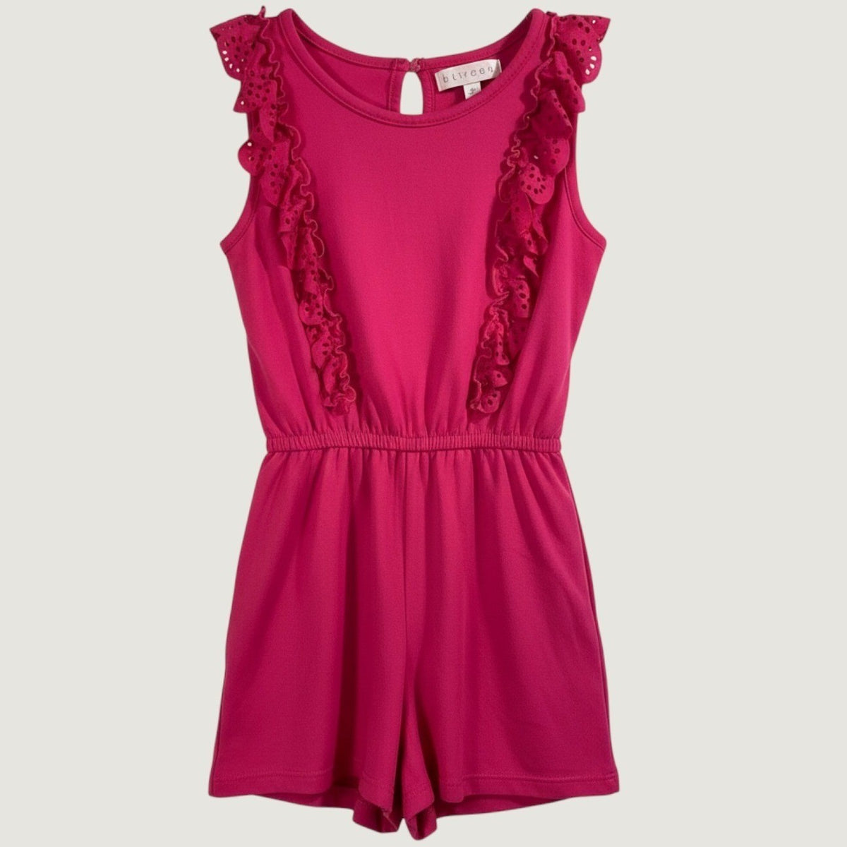 Btween Ruffle Eyelet Romper Girls Size 7 Magenta Pink Sleeveless Summer Play