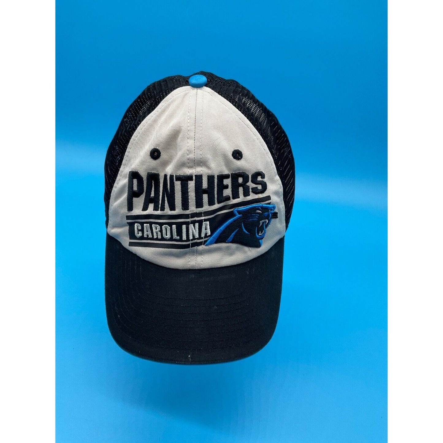 Carolina Panthers Trucker Hat Black Beige NFL Team Apparel One Size Snapback