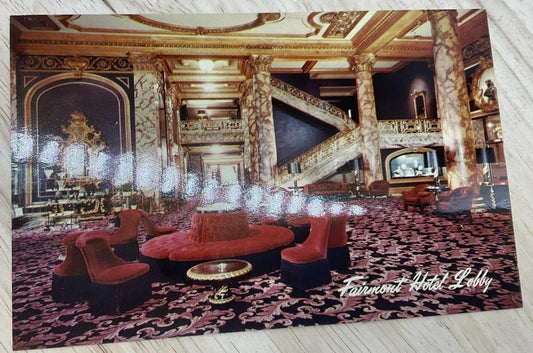 Vintage Fairmont Hotel Lobby San Francisco HS Crocker Color Postcard 5.5x3.5 In
