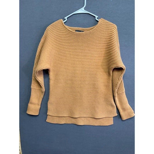 Rachel Zoe Women's Knit Sweater S Brown Cotton Blend Textured Pullover Boho