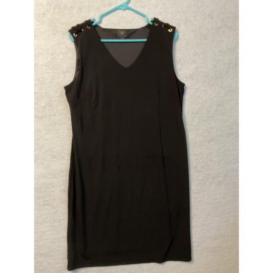 JM Collection Dress Womens Large Black Sleeveless V Neck Sheath Gold Grommet